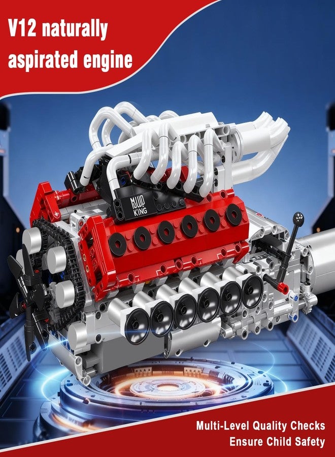 Mould King V12 Engine Model Kit for Adults, 1366 Pcs Engine Kits That Runs, DIY Mechanical Building Set for 14+, 10210 STEM Educational Toy Car Motor - Image 3